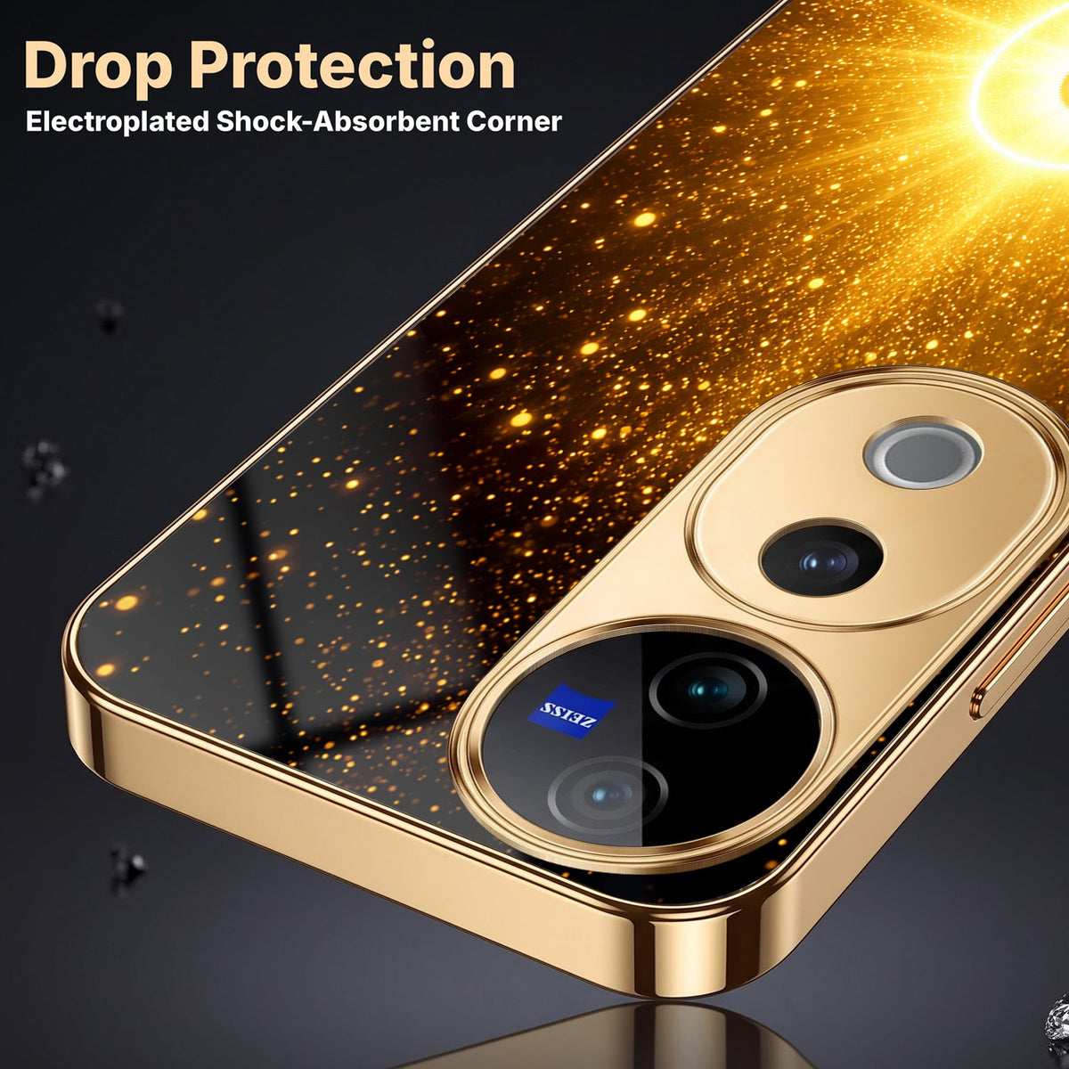 Vivo V40 Pro 5G Lakshmi Sacred Gold Electroplated Glass Phone Back Case