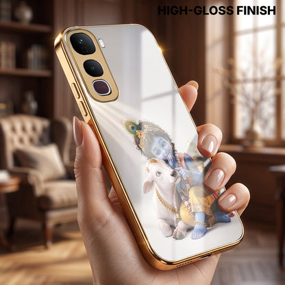 Vivo Y400 Pro Bal Krishna Blessings Gold Electroplated Glass Phone Back Case