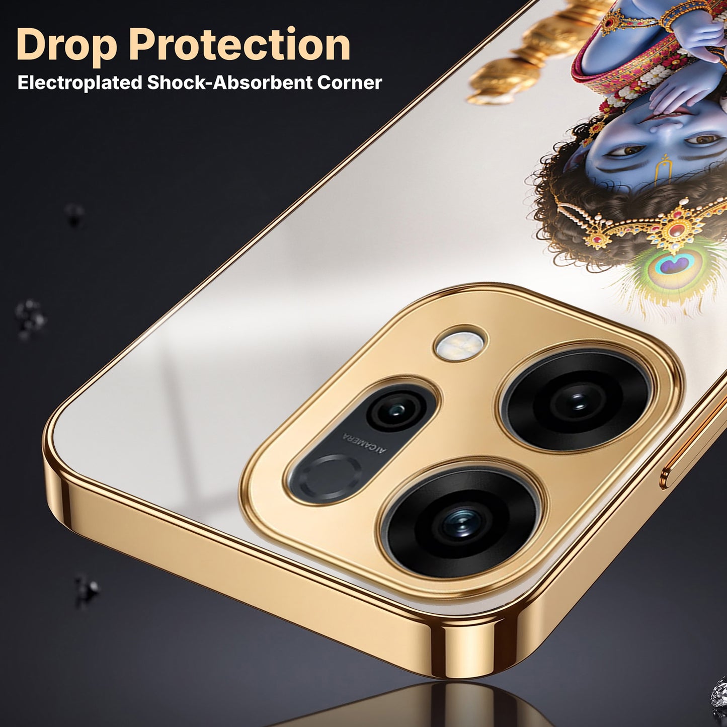 Oppo Reno 14 5G Bal Krishna Blessings Gold Electroplated Glass Phone Back Case