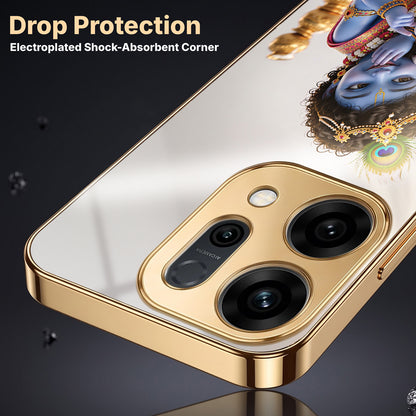 Oppo Reno 14 5G Bal Krishna Blessings Gold Electroplated Glass Phone Back Case