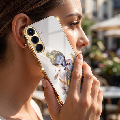 Samsung Galaxy A36 5G Bal Krishna Blessings Gold Electroplated Glass Phone Back Case