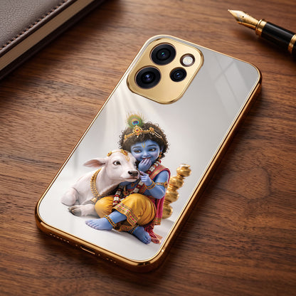 Oppo Reno 15 Pro Mini 5G Bal Krishna Blessings Gold Electroplated Glass Phone Back Case