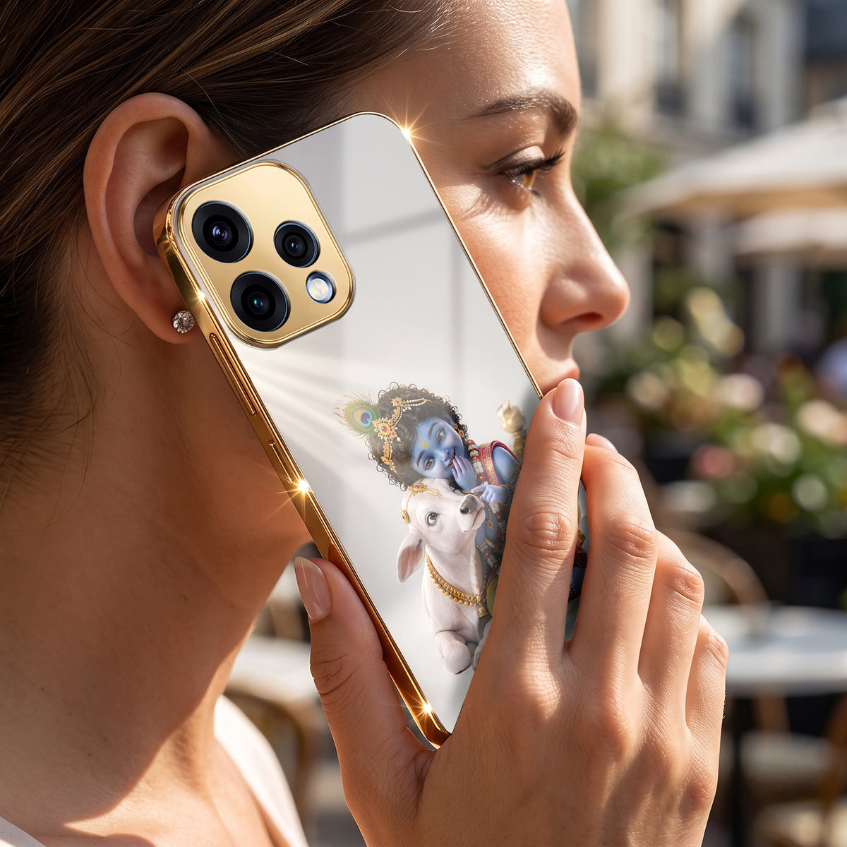 Oppo Reno 15 5G Bal Krishna Blessings Gold Electroplated Glass Phone Back Case