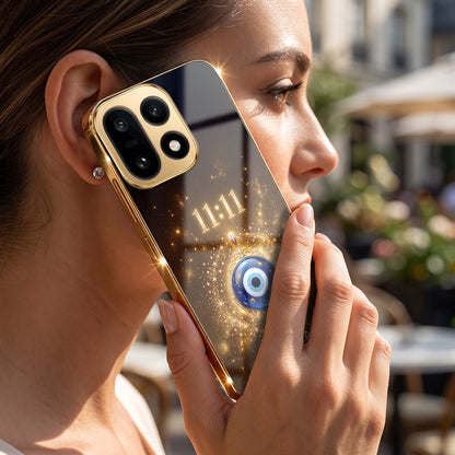 OnePlus 15 5G God’s Plan Evil Eye Gold Electroplated Glass Phone Back Case