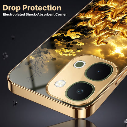 Vivo T5x 5G Horses Royal Glory Gold Electroplated Glass Phone Back Case