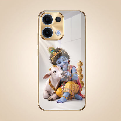 Oppo Reno 13 5G Bal Krishna Blessings Gold Electroplated Glass Phone Back Case