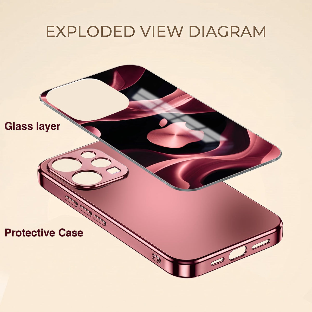 Vivo V70 5G Luxury Wave Pink Electroplated Glass Phone Back Case
