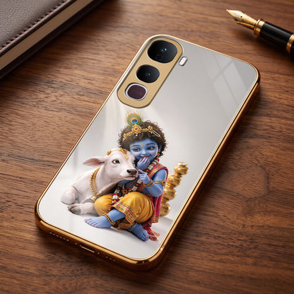Vivo Y400 Pro Bal Krishna Blessings Gold Electroplated Glass Phone Back Case