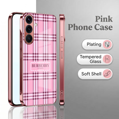 Samsung Galaxy A56 5G Burberry Classic Pink Electroplated Glass Phone Back Case