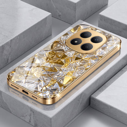Redmi Note 15 Pro+ 5G White Diamond Shatter Gold Electroplated Glass Phone Back Case