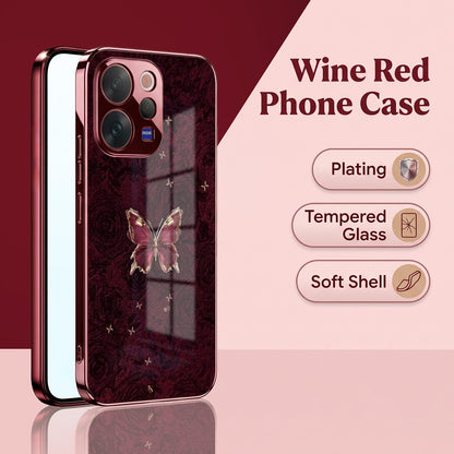 Vivo V70 5G Butterfly Burgundy Electroplated Glass Back Case