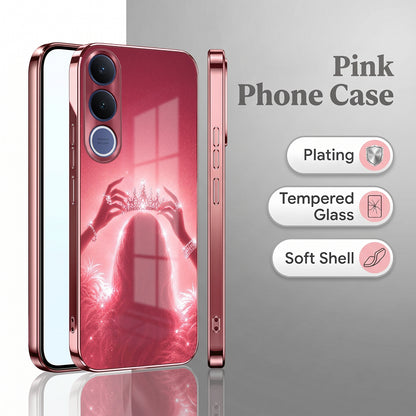 Vivo V70 FE 5G Luxury Crown Queen Pink Electroplated Glass Phone Back Case
