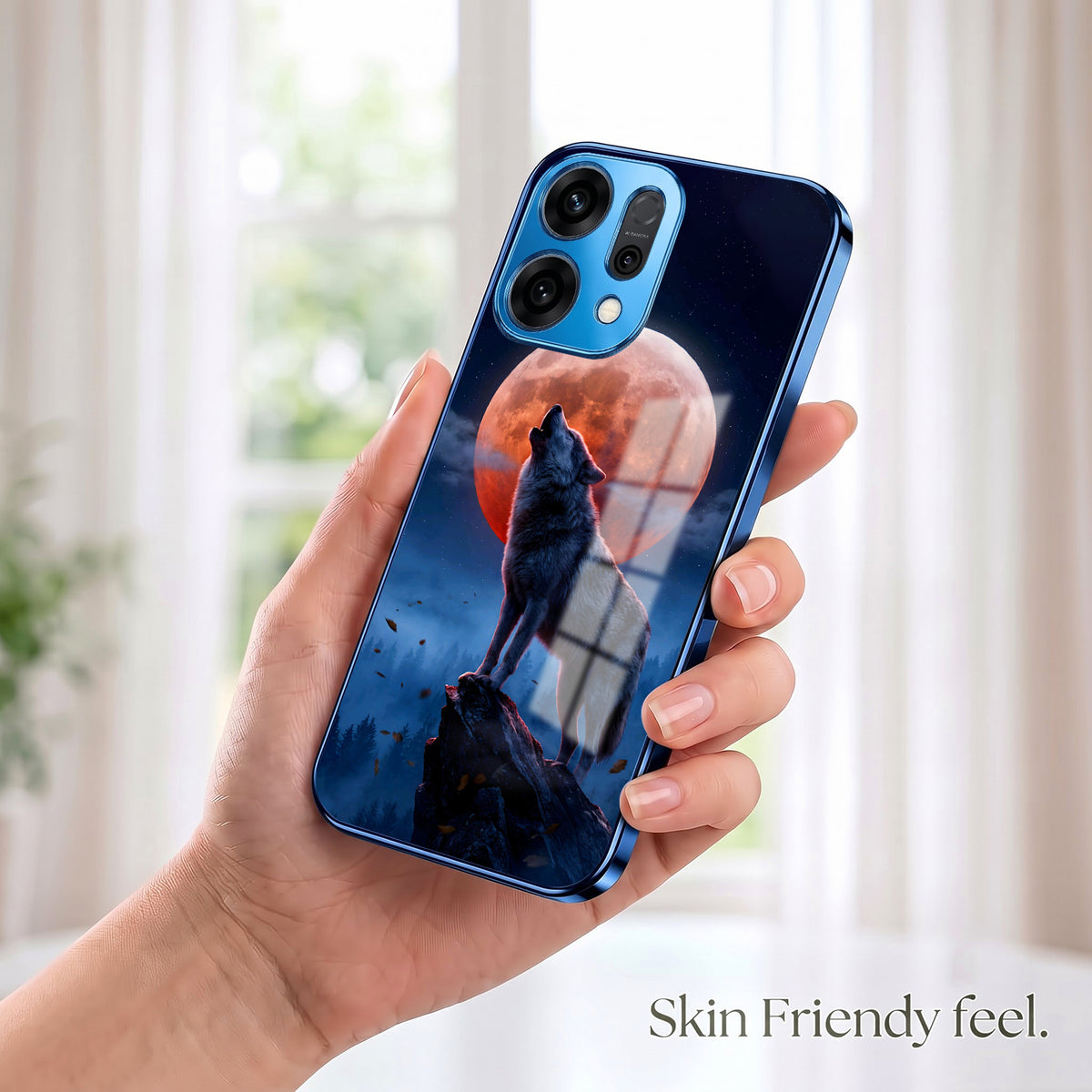 Oppo Reno 14 5G Lunar Wolf Blue Electroplated Glass Phone Back Case