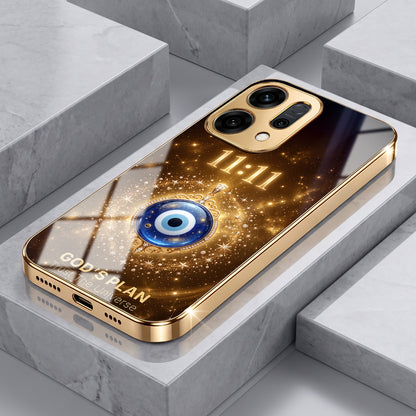 Oppo Reno 14 5G God’s Plan Evil Eye Gold Electroplated Glass Phone Back Case