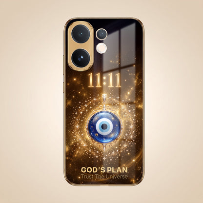 Vivo V60 5G God’s Plan Evil Eye Gold Electroplated Glass Phone Back Case