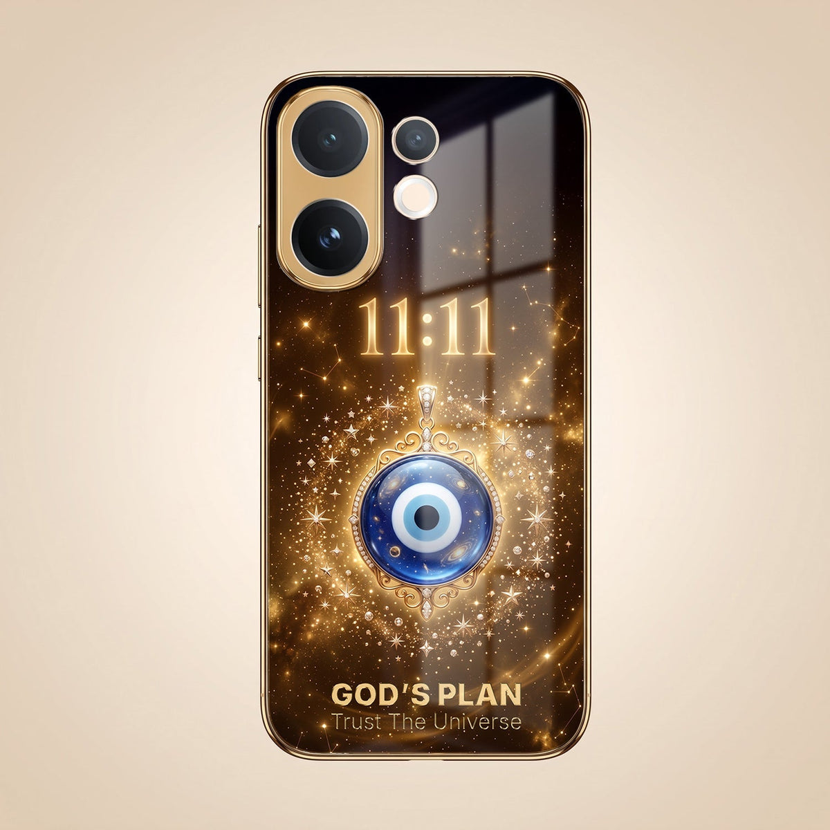 Vivo T4 Pro 5G God’s Plan Evil Eye Gold Electroplated Glass Phone Back Case
