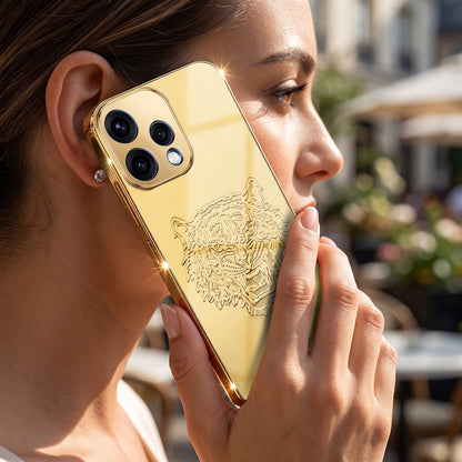 Oppo Reno 15 5G Golden Tiger Face Gold Electroplated Glass Phone Back Case