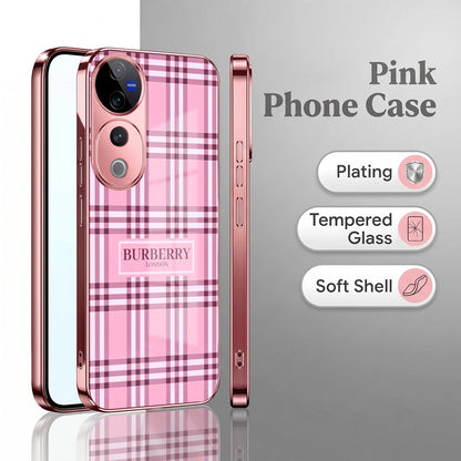 Vivo V40 Pro 5G Burberry Classic Pink Electroplated Glass Phone Back Case