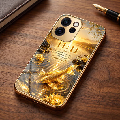 Oppo Reno 15 Pro Mini 5G 11:11 Manifestation Gold Electroplated Glass Phone Back Case