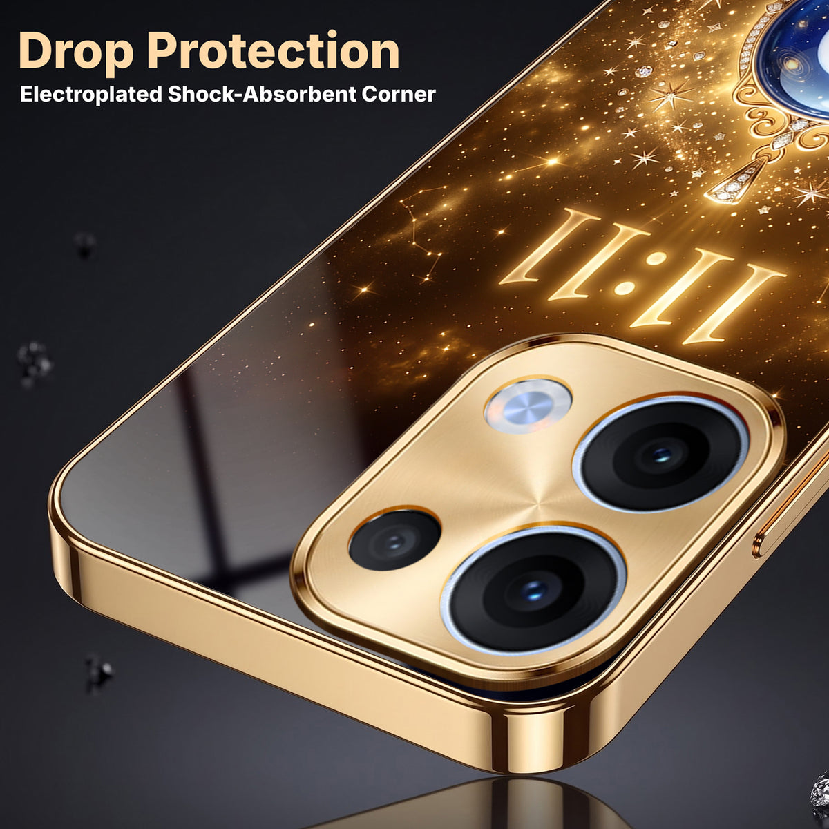 Oppo Reno 13 5G God’s Plan Evil Eye Gold Electroplated Glass Phone Back Case