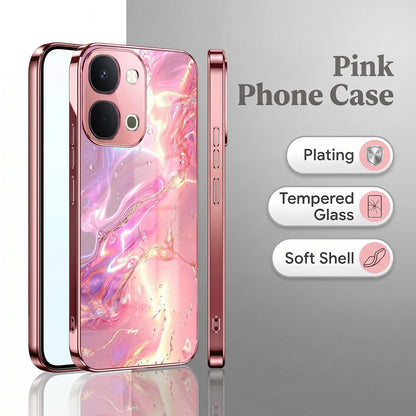 Vivo T5x 5G Pearl Aurora Pink Electroplated Glass Phone Back Case