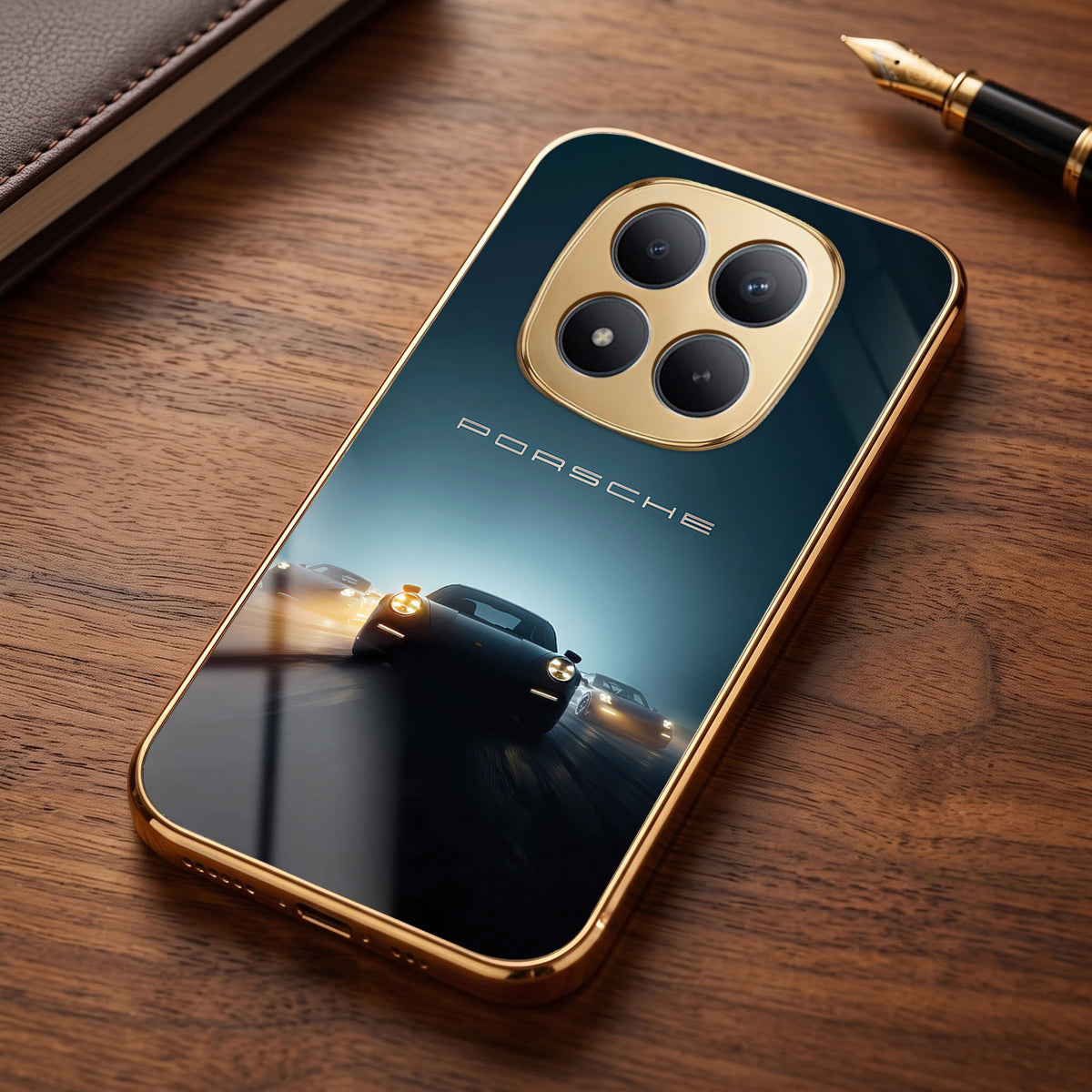 Redmi Note 15 Pro Plus 5G Porsche Luxury Gold Electroplated Glass Phone Back Case