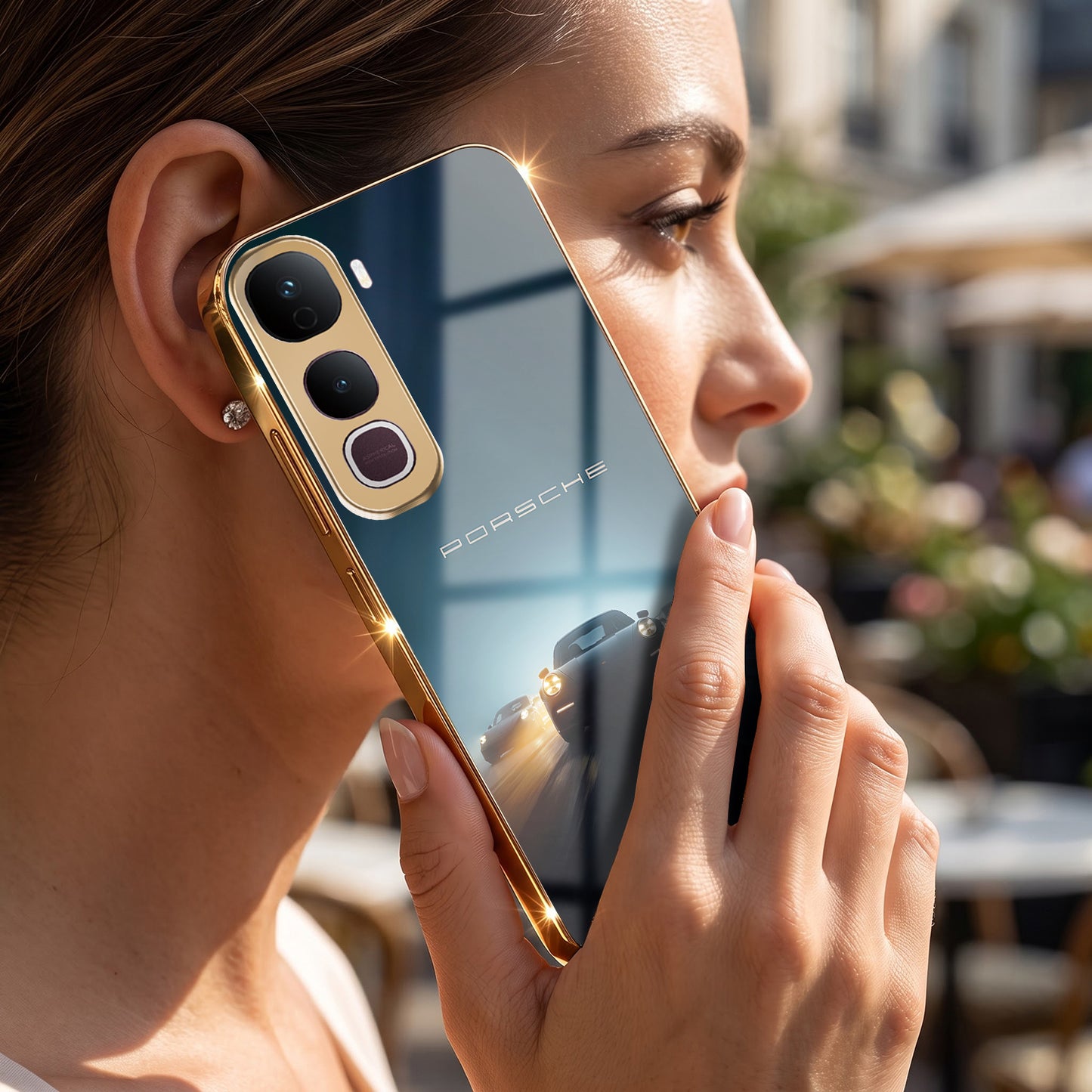 Vivo Y400 Pro Porsche Luxury Gold Electroplated Glass Phone Back Case