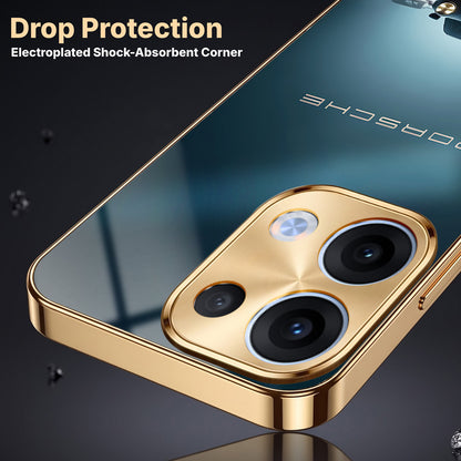 Oppo Reno 13 5G Porsche Luxury Gold Electroplated Glass Phone Back Case