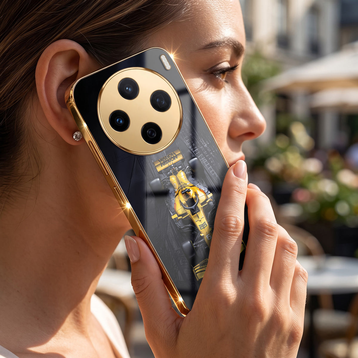 Vivo X200 5G F1 Racing Car Gold Electroplated Glass Phone Back Case