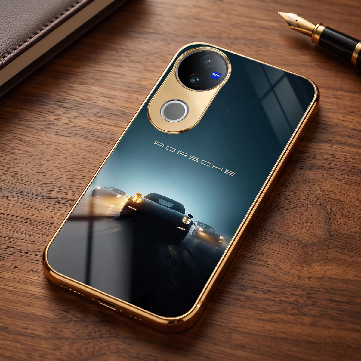 Vivo V50 5G Porsche Luxury Gold Electroplated Glass Phone Back Case
