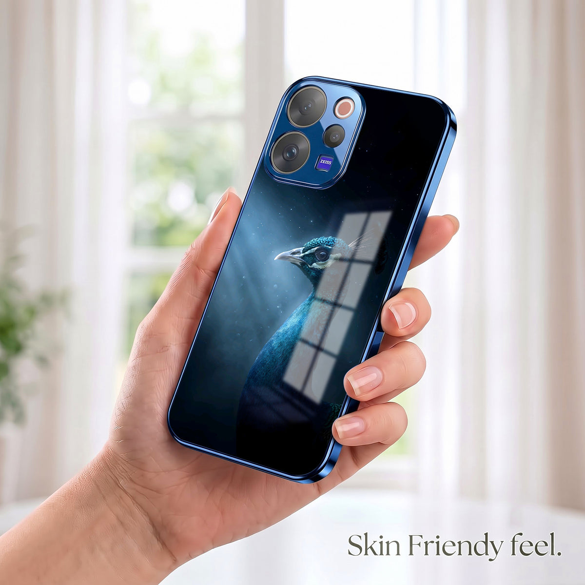 Vivo V70 5G Royal Peacock Blue Electroplated Glass Phone Back Case