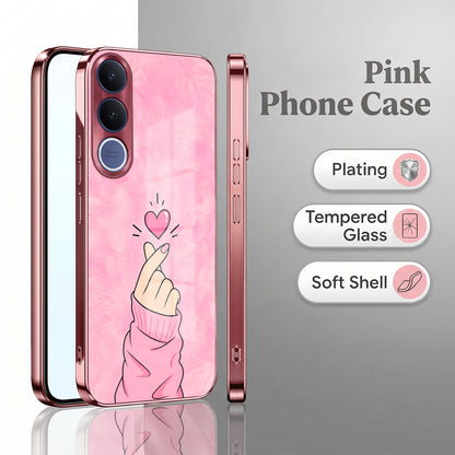Vivo V70 FE 5G Luxury Heart Pink Electroplated Glass Phone Back Case
