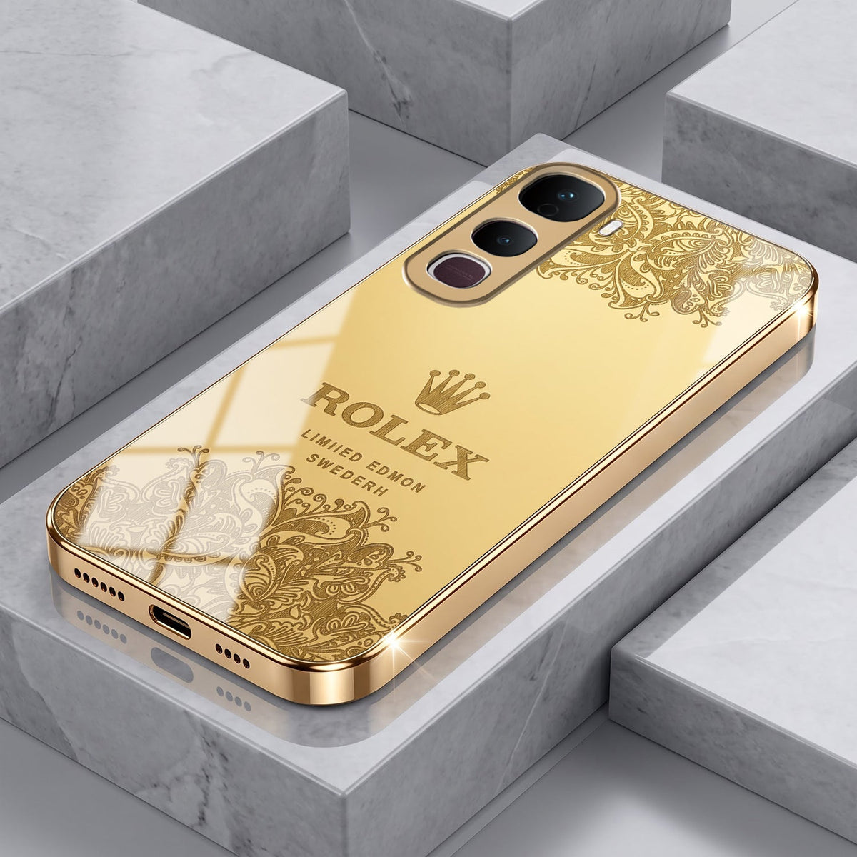 Vivo Y400 Pro 5G Rolex Crown Gold Electroplated Glass Phone Back Case