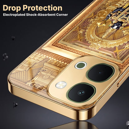 Vivo T5x 5G Premium Heritage Gold Electroplated Glass Phone Back Case