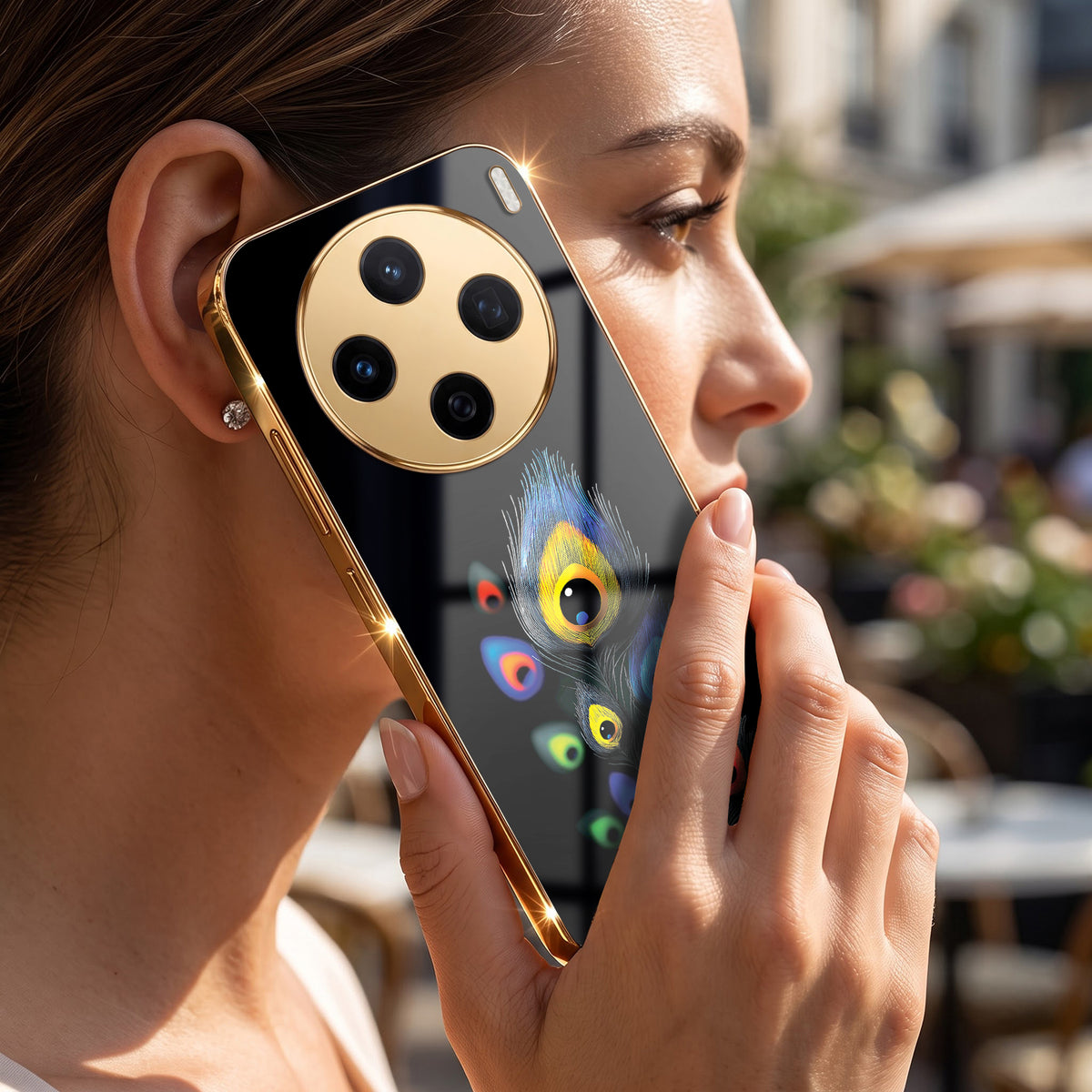 Vivo X200T 5G Multi-Feather Peacock Gold Electroplated Glass Phone Back Case
