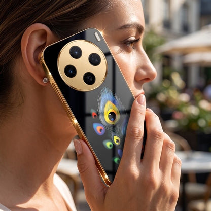 Vivo X200T 5G Multi-Feather Peacock Gold Electroplated Glass Phone Back Case