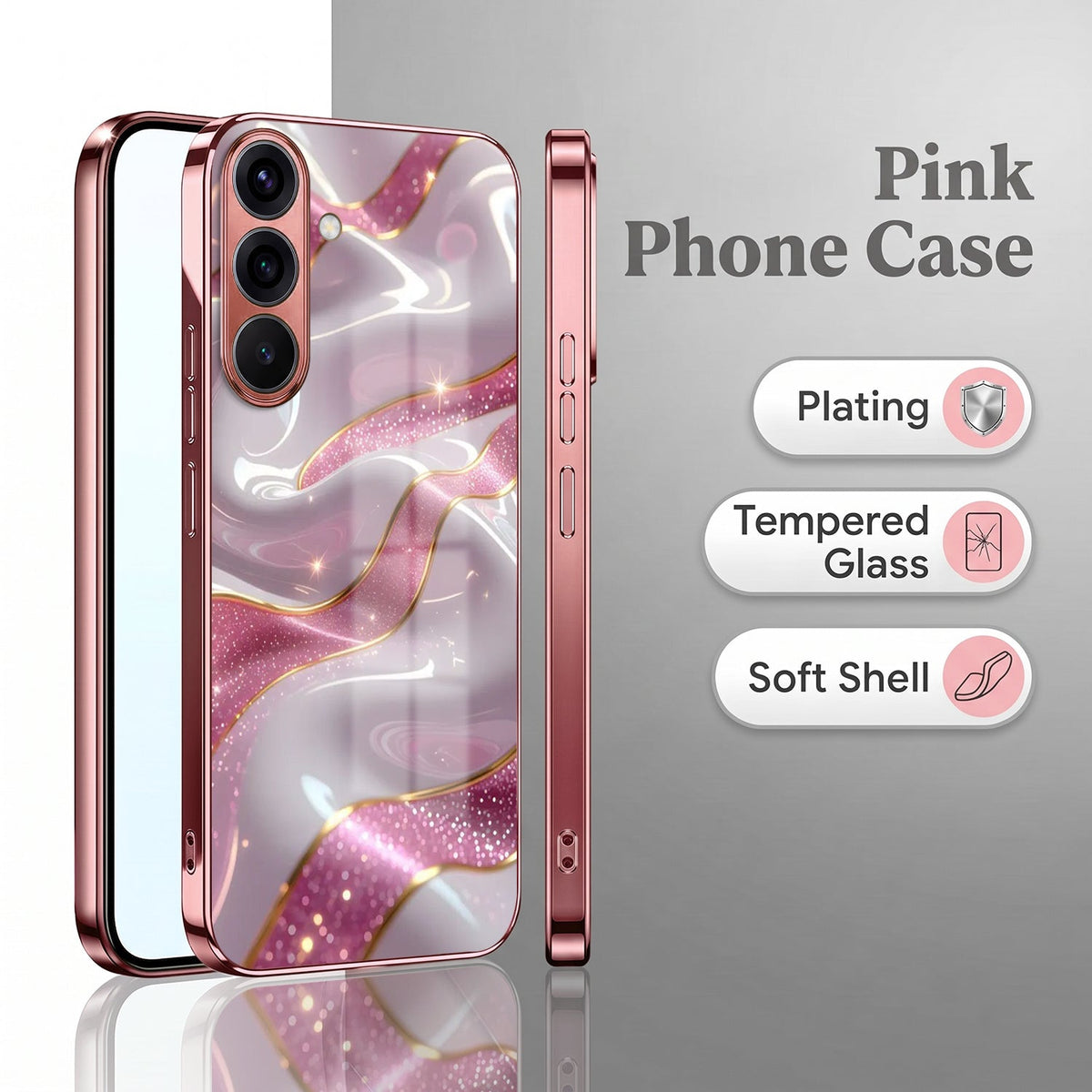 Samsung Galaxy A36 5G Pearl Marble Pink Electroplated Glass Phone Back Case