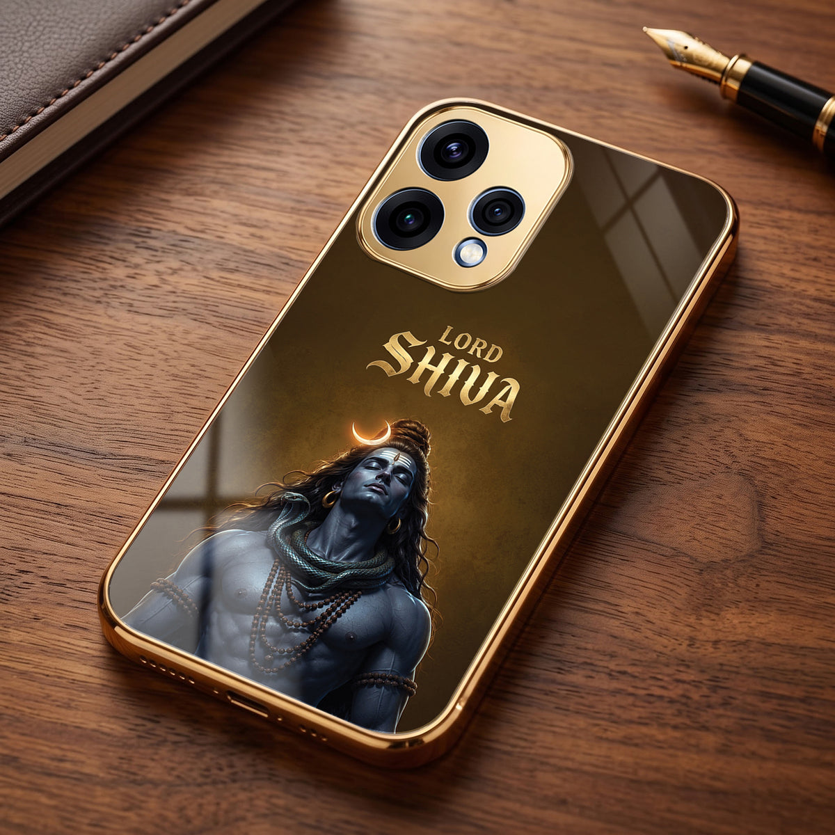 Oppo Reno 15 5G Lord Shiva Gold Electroplated Glass Phone Back Case