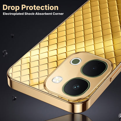 Vivo T5x 5G Golden Criss Cross Gold Electroplated Glass Phone Back Case