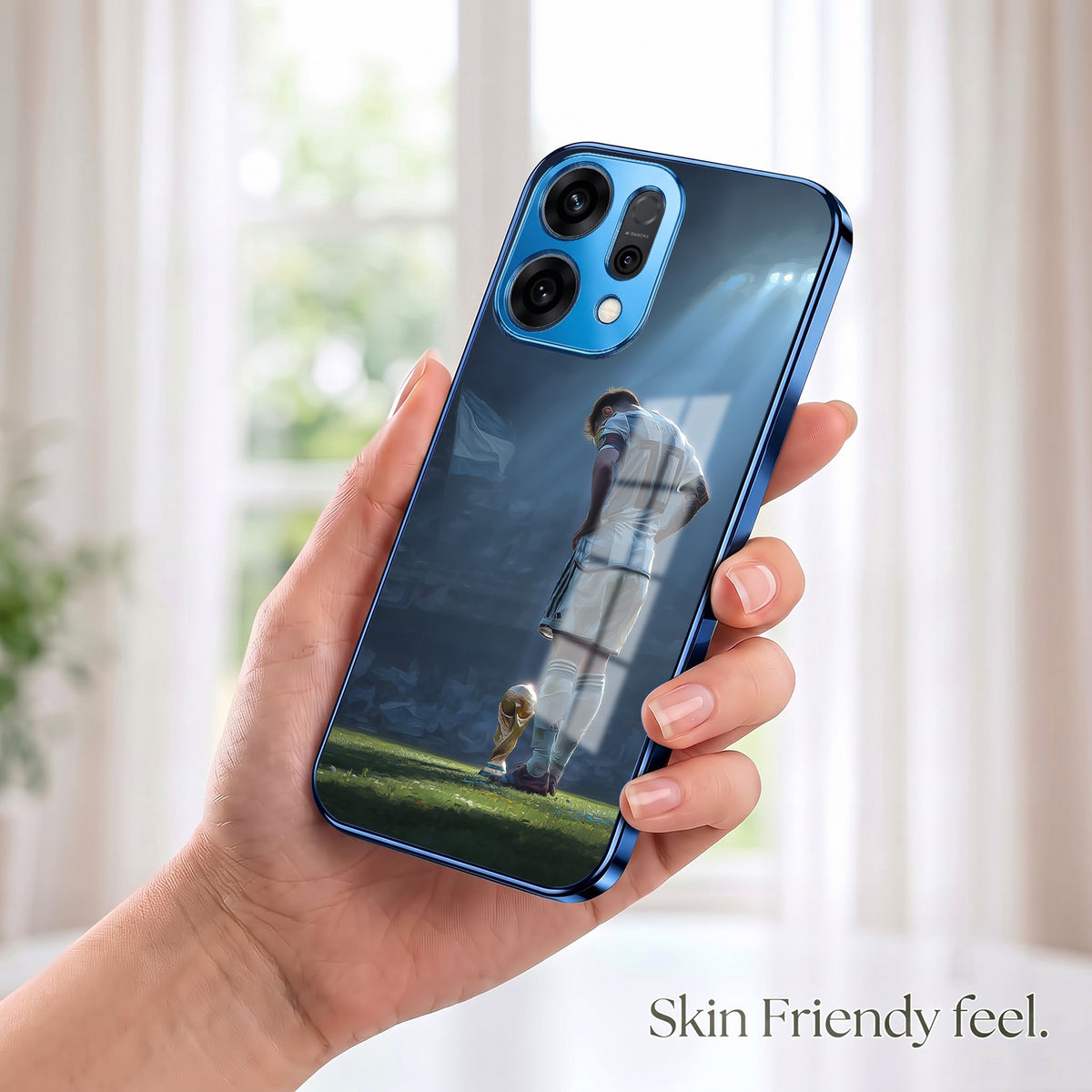 Oppo Reno 14 5G Football Champion Blue Electroplated Glass Phone Back Case