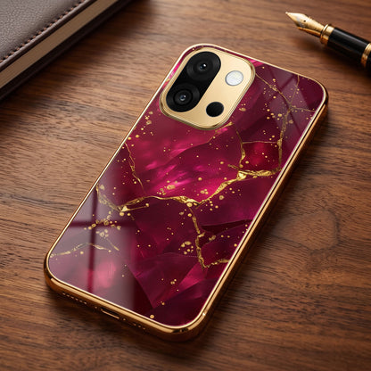 OnePlus 13s 5G Luxury Crimson Marble Gold Electroplated Glass Phone Back Case