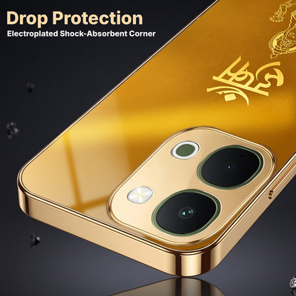 Vivo T5x 5G Shree Lakshmi Divine Gold Electroplated Glass Phone Back Case