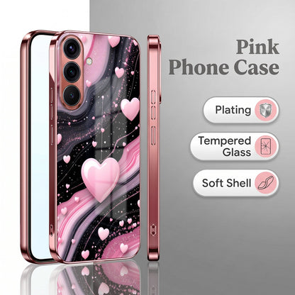 Samsung Galaxy A56 5G Love Sparkle Pink Electroplated Glass Phone Back Case