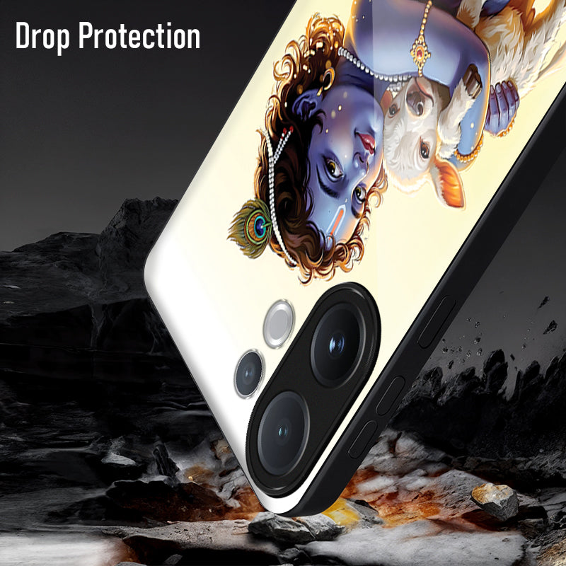 Vivo V60 5G Phone case with artistic design of a face and animal, labeled 'Drop Protection'.