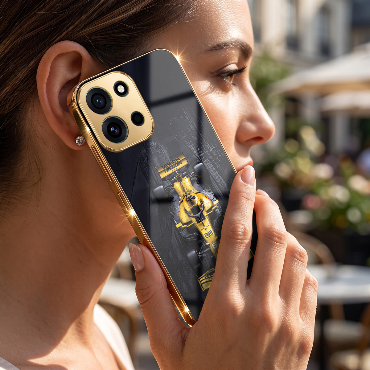 OnePlus Nord 6 5G F1 Racing Car Gold Electroplated Glass Phone Back Case