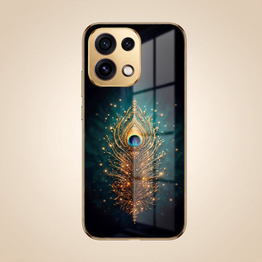 Oppo Reno 16C 5G Golden Peacock Feather Gold Electroplated Glass Phone Back Case