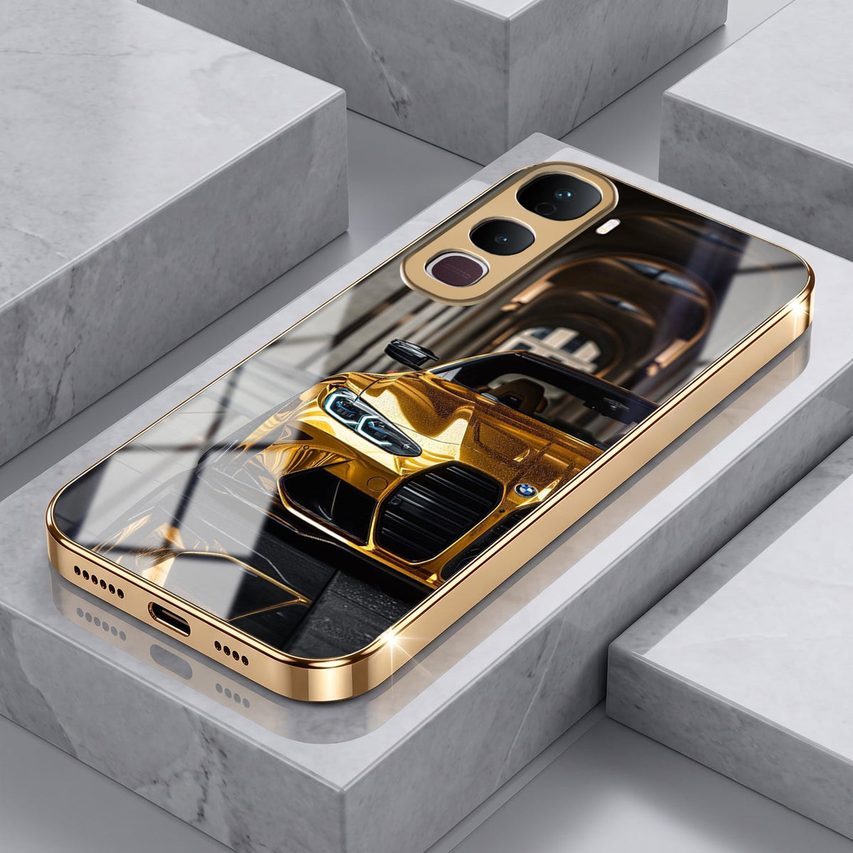 Vivo Y400 Pro 5G Golden BMW Gold Electroplated Glass Phone Back Case