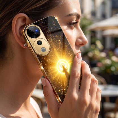 Vivo V40 Pro 5G Lakshmi Sacred Gold Electroplated Glass Phone Back Case