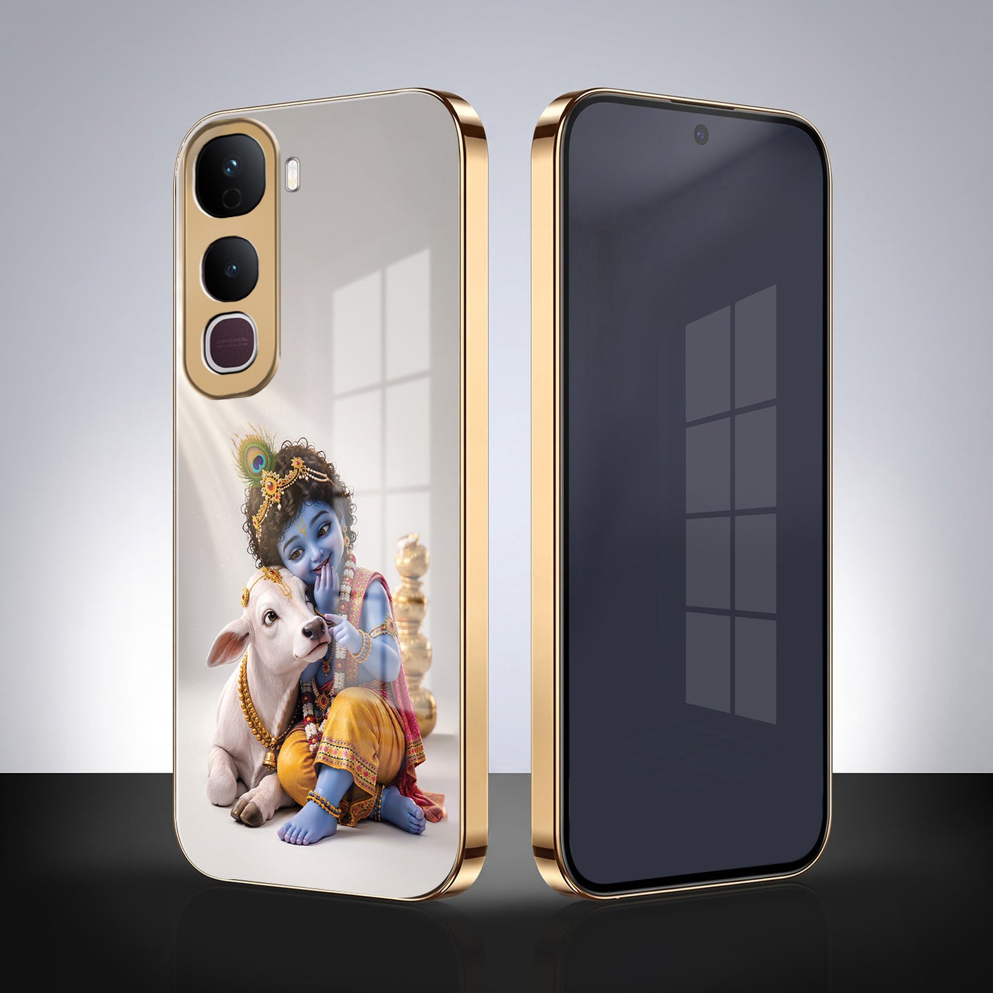 Vivo Y400 Pro Bal Krishna Blessings Gold Electroplated Glass Phone Back Case