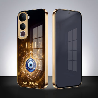 Vivo Y400 Pro God’s Plan Evil Eye Gold Electroplated Glass Phone Back Case